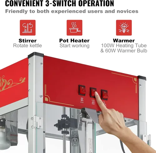 Miniatura 5 de VEVOR Máquina comercial de palomitas de maíz, hervidor de 12 onzas, máquina de palomitas de maíz para encimera de 1440 W para 80 tazas por lote