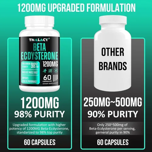 Miniatura 3 de 1200MG Beta Ecdysterone Supplement, 98% Pureza Máxima Ecdysterone Suplementos para masa muscular magra, rendimiento atlético y fuerza, 120 cápsulas