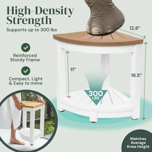 Miniatura 2 de ROHKEX Taburete de ducha esquinero impermeable, paquete de 1, blanco y marrón, taburete de afeitar estable para piernas, asiento de banco de ducha