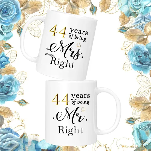 Miniatura 3 de Juego de 2 tazas de café del 44º aniversario, regalos y decoraciones de boda del 44º aniversario para parejas, padres, abuelos, hombres, mujeres