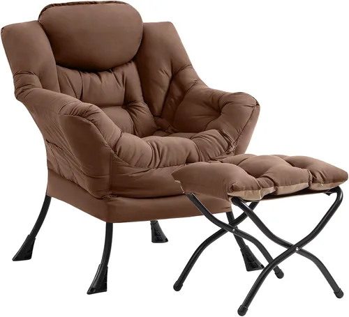 Miniatura 17 de Silla perezosa acogedora y otomana, juego grande de silla de descanso contemporánea, sillón tapizado de ocio para lectura para dormitorio, sala