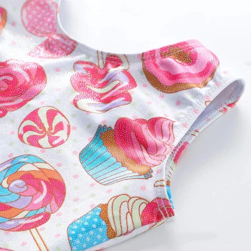 Miniatura 58 de HOZIY - Leotardos de gimnasia con pantalones cortos brillantes para niñas pequeñas; estampados de unicornio, aurora, arco iris, sirena, dinosaurio