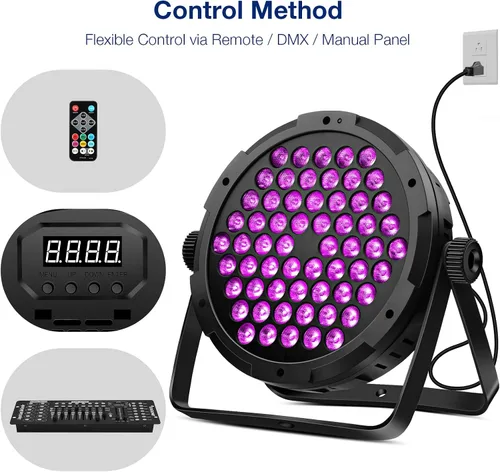 Miniatura 5 de Luces de escenario RGB de 60 LED, 90 W, regulables, multimodos activados por sonido, control remoto y DMX, fácil configuración, luces elevadas