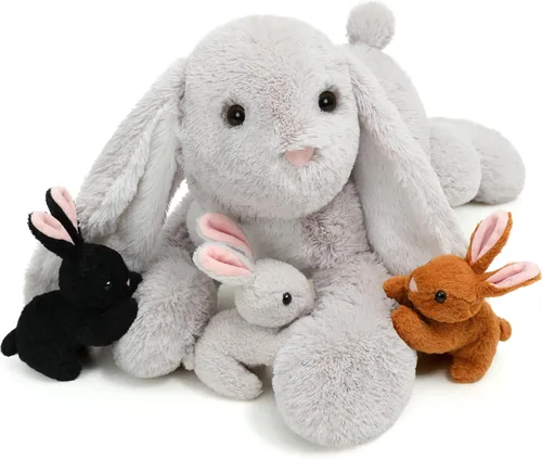 Miniatura 23 de BENINY Peluche de conejo rosa grande de 24 pulgadas – Conejito de peluche grande de Pascua, regalos para niñas y bebés, sorpresa de peluche con 3