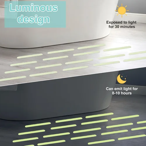 Miniatura 2 de Juego de 72 tiras luminosas antideslizantes que brillan en la oscuridad, cinta antideslizante con raspador, adhesivo reutilizable, adhesivo