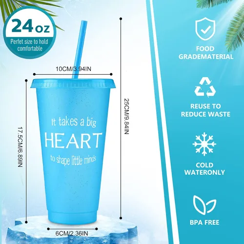 Miniatura 3 de Gerrii 20 vasos de agradecimiento para maestros de fin de año, con pajitas y tapas, vasos reutilizables con purpurina para café helado, regalo