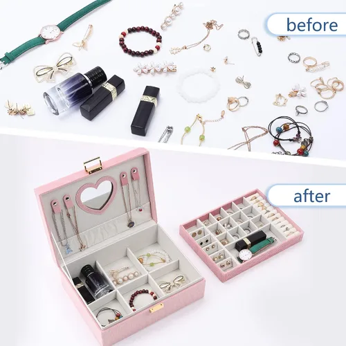 Miniatura 3 de Dajasan Cajas de joyería para mujeres y niñas, caja organizadora de joyas, organizador de joyas de terciopelo grande de 2 capas para anillos
