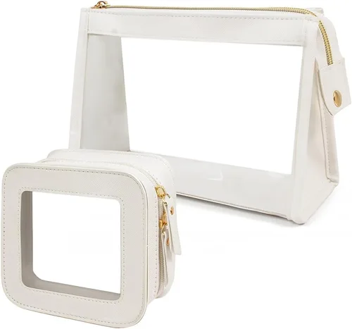 Paquete de 2 bolsas de maquillaje transparentes para viaje, neceser aprobado por la TSA con cremallera, pequeñas bolsas de maquillaje para mujeres,