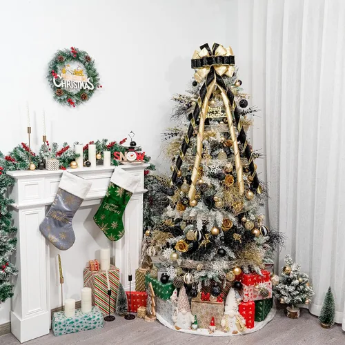 Miniatura 6 de Hismir Lazo grande de 53 x 13 pulgadas con serpentina de purpurina, lazos decorativos para árbol de Navidad, corona, puerta, festival, decoración