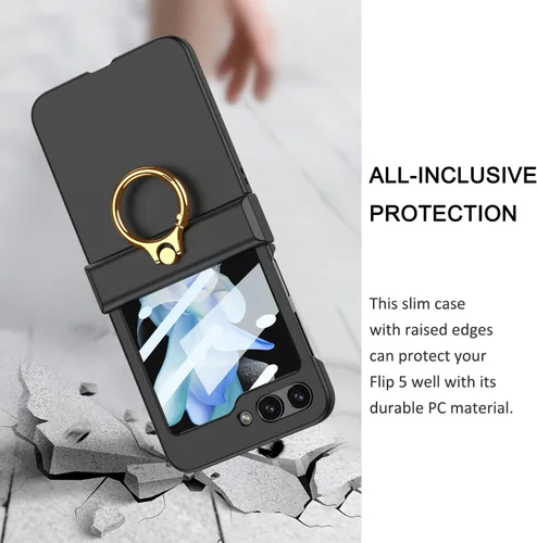 Miniatura 6 de Miimall Funda para Galaxy Z Flip 5 con soporte de anillo, protector de pantalla de protección de bisagra mejorado, anillo multifuncional ultrafino