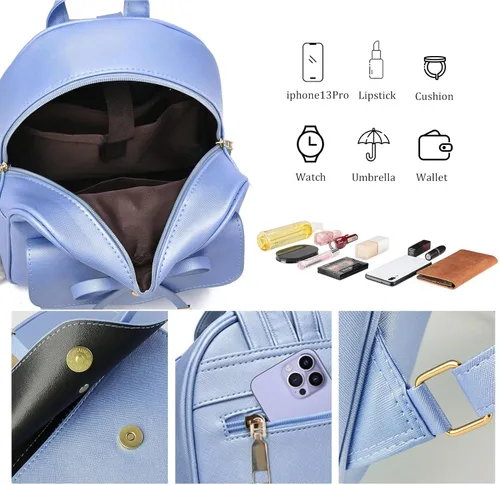 Miniatura 5 de ZGWJ Mini mochila de cuero con moño, mochila pequeña, linda mochila casual de viaje para niñas y mujeres, M, Mochilas tipo mochila