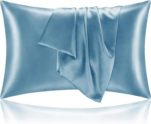 BEDELITE - Juego de 2 fundas de almohada satinadas con cierre de cremallera, color azul luminoso, tamaño estándar, supersuaves y refrescantes,