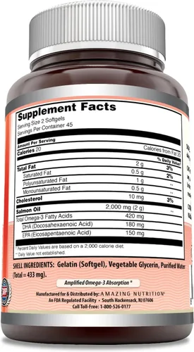 Miniatura 3 de Suplemento de Aceite de Salmón Salvaje de Alaska Amazing Omega 2000 Mg por Porción 180 Cápsulas Blandas Sin OMG Sin Gluten Fabricado