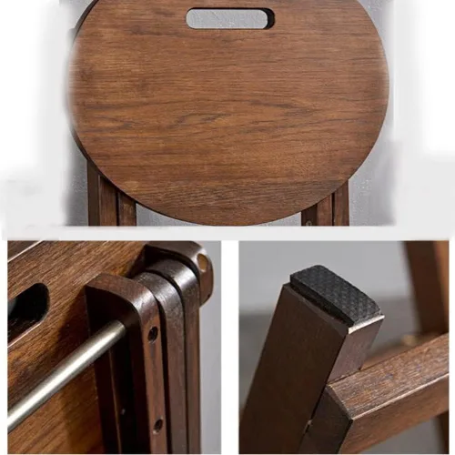 Miniatura 4 de Taburete plegable de 24 pulgadas, taburete de madera para mostrador de madera, taburetes de bar altos de bambú portátiles con asa, silla plegable