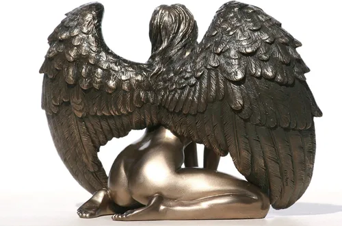 Miniatura 2 de Estatua femenina alada desnuda arrodillada con acabado bronce