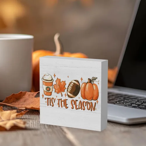 Miniatura 4 de Decoraciones de otoño para el hogar, decoración de otoño, letrero rústico de calabaza de Tis' the Season, letrero de decoración de otoño de Acción