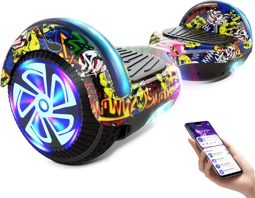 Scooter con luces LED Bluetooth Corlorful, ruedas de 6.5 pulgadas, scooter de motor dual de 300 W para niños, niñas, niños y adultos, todas las