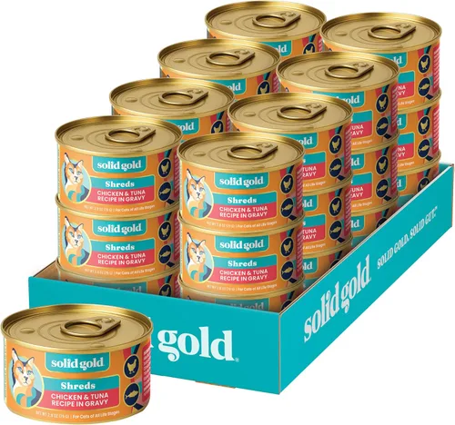 Miniatura 35 de Solid Gold comida húmeda para gatos desmenuzada con salsa - Alimento enlatado para gatos hecho con atún real y caballa - Sin granos de los Cinco
