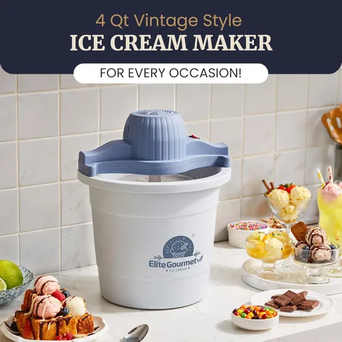 Miniatura 3 de Elite Gourmet Máquina de helados eléctrica de 4 cuartos EIM350 Delicioso helado casero, gelato, sorbete, yogur helado, recipiente de congelación