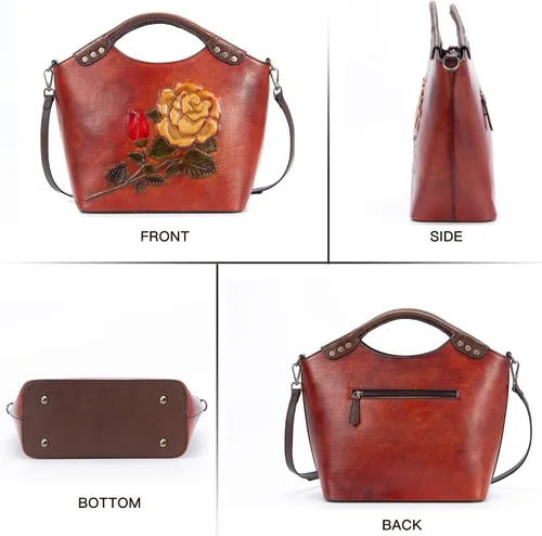 Miniatura 6 de Valrena Bolsos de cuero genuino para mujer, bolso cruzado retro, bolsos de hombro grandes, bolso de mano
