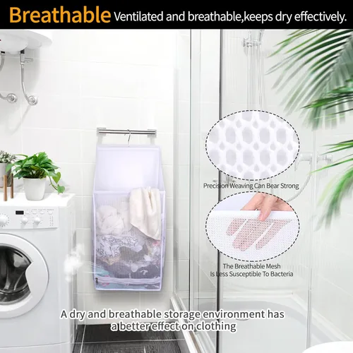 Miniatura 6 de Bolsas de lavandería plegables de malla transpirable para colgar, secado rápido, portátil, ahorro de espacio, cesta de lavandería para dormitorio