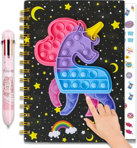 windrio Cuaderno de burbujas para niños, cuaderno de burbujas para niñas, cuaderno de espiral para niños, diario de 8.1 x 5.7 pulgadas con 8