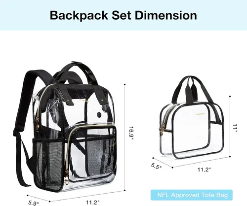 Miniatura 5 de LIGHT FLIGHT Mochila transparente resistente y transparente, juego de mochila transparente, mochilas duraderas para universidad, seguridad, L-negro