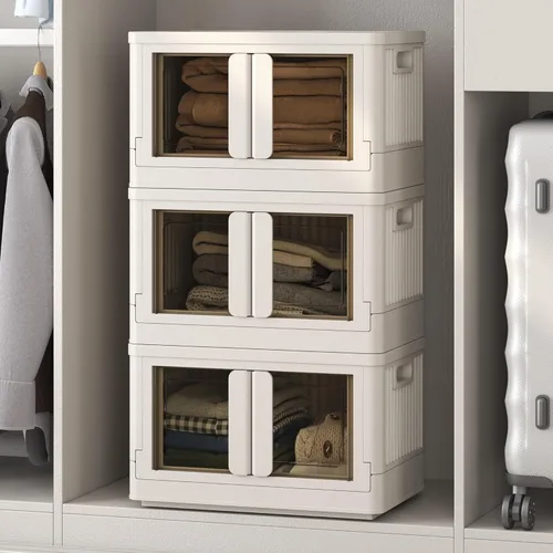 Miniatura 13 de FLEXIMOUNTS 75 QT Contenedores de almacenamiento apilables con tapas, contenedores de almacenamiento de plástico plegables, organizadores de armario