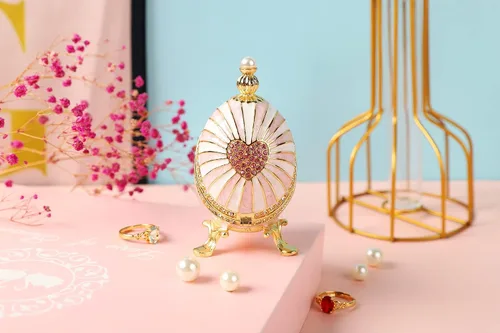 Miniatura 17 de Cajas de joyería con forma de huevo de Pascua azul con bisagras con diamantes de imitación en forma de amor, esmalte de regalo para mujeres
