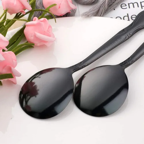 Miniatura 4 de Cucharas de sopa, cucharas redondas de acero inoxidable para caldo con borde de flor, juego de 12 piezas de acero inoxidable para café, azúcar