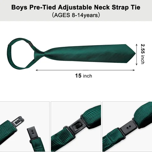 Miniatura 3 de DiBanGu Juego de corbatas preatadas y bolsillo cuadrado para niños, corbata ajustable para niños, boda, fiesta, graduación, uniforme escolar