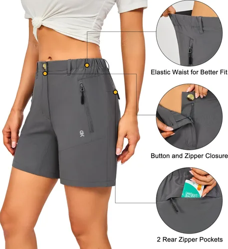 Miniatura 3 de Little Donkey Andy Pantalones cortos elásticos ligeros de secado rápido para mujer, para exteriores, senderismo, golf