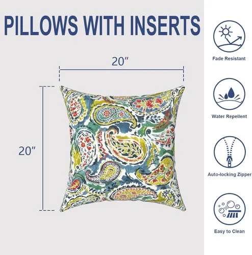 Miniatura 625 de Juego de 2 almohadas para exteriores de 16 x 16 pulgadas, repelentes al agua con interiores, para muebles de patio, hogar, jardín, geometría bohemia