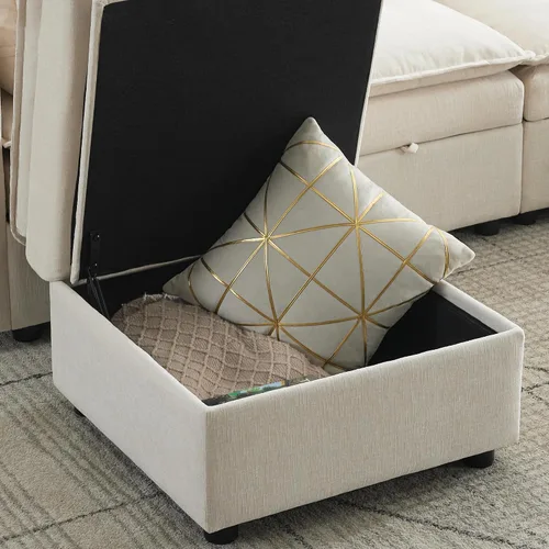 Miniatura 7 de Otomana cuadrada grande de 27 pulgadas con almacenamiento, reposapiés tapizado moderno con patas antideslizantes para sofá, mesa de café, sala