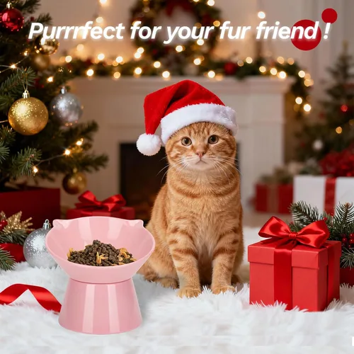 Miniatura 9 de Cuencos elevados desmontables para gatos, tazón elevado inclinado 15° para gatos anti-vómitos, amigable con los bigotes, platos ajustables para Rosa