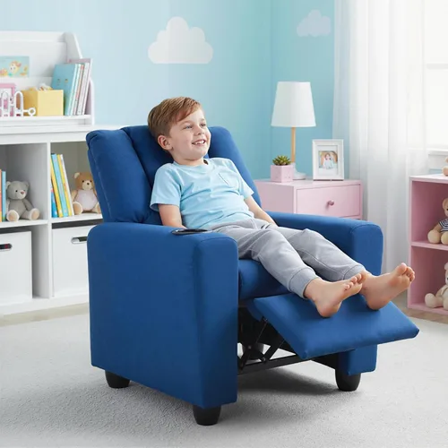 Miniatura 2 de LDAILY Silla reclinable para niños, de piel sintética, con soporte para tazas, respaldo ajustable y reposapiés, sofá ergonómico para niños y niñas a