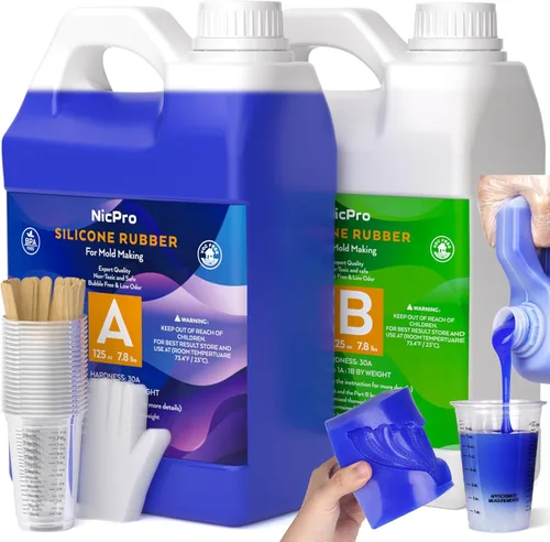 Nicpro Kit de fabricación de moldes de silicona de 250 onzas, goma de silicona líquida platino 30A, relación de mezcla de moldes de silicona