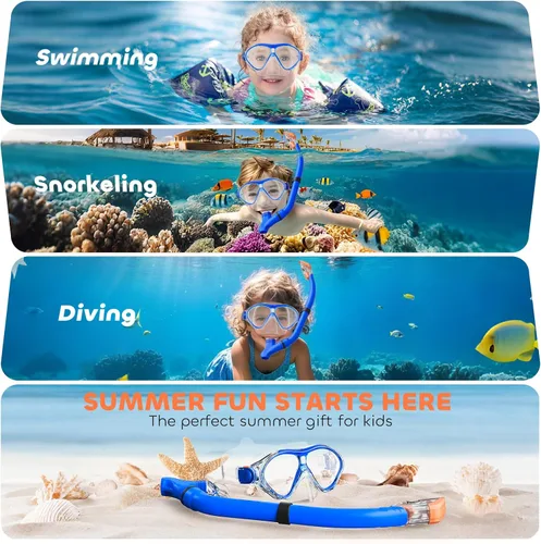 Miniatura 6 de Juego de esnórquel para niños, equipo de esnórquel con parte superior seca, gafas de natación para niños, máscara de esnórquel de vidrio templado