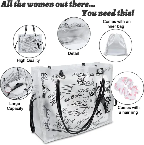 Miniatura 2 de Large Clear Tote Bag Set, Stylish and Durable handBag&Inner Bag&32OZ Stainless Steel Tumbler for Sports Travel Gift for Women