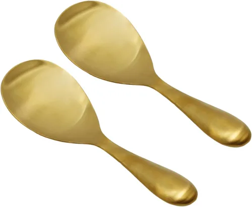 Paquete de 2 cucharas de arroz de acero inoxidable de 8 pulgadas, cuchara de servir gruesa resistente al calor, para cocina, color dorado