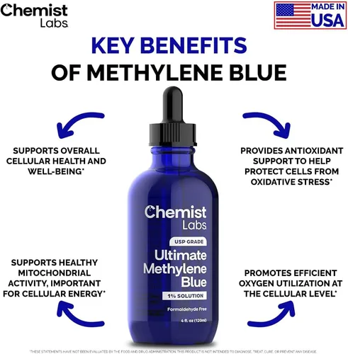 Miniatura 3 de Gotas de azul de metileno 1% grado farmacéutico 99% de pureza grado USP, metileno azul, soporte celular y mitocondrial, probado por terceros
