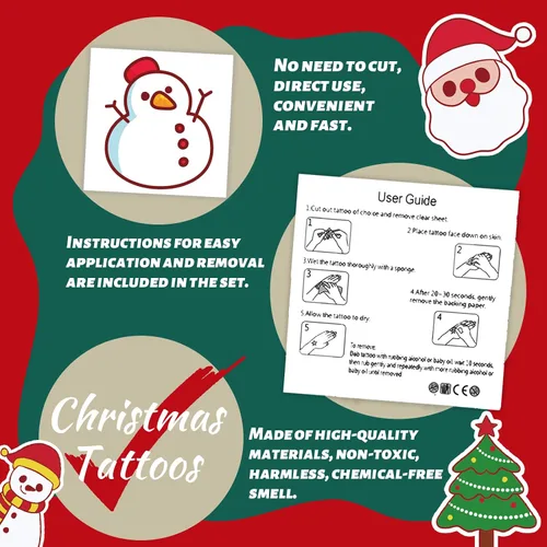 Miniatura 7 de winthrop 240 tatuajes temporales luminosos de Navidad a granel para niños, que brillan en la oscuridad, tatuajes envueltos individualmente, la mejor