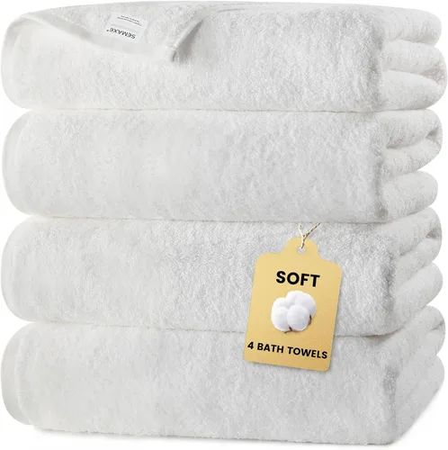 Miniatura 9 de SEMAXE Toalla de baño amarilla, toalla de baño 100% algodón con lazo para colgar, 55 x 27 pulgadas, suave, absorbente y de secado rápido, para baño