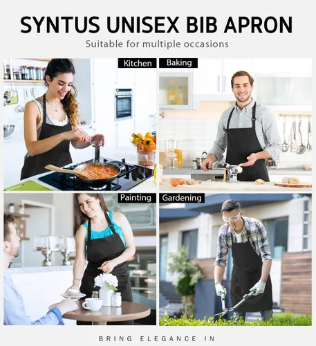 Miniatura 6 de Syntus 4 Pack Adjustable Bib Apron with 2 Pockets Cooking Kitchen Aprons for Women Men Chef