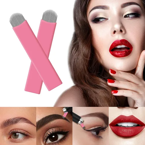 Miniatura 5 de 50 piezas de hoja de microblading desechables rosa #16 nano-cuchillas 0.006 in nano-agujas perfectas para trazos de cabello, cejas, agujas más finas
