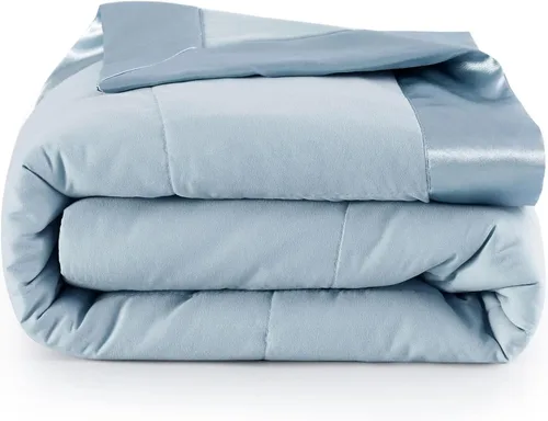 Miniatura 8 de COMFLIVE Manta de Alternativa de Plumón con Ribete de Satén, Manta Tamaño Twin para Cama, Comodidad Ligera para Todas las Estaciones - Comodidad Azul