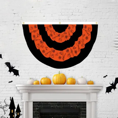 Miniatura 4 de JPORSHU Paquete de 5 banderas plisadas de Halloween para exteriores, fantasma, medio ventilador, ojales de banderines de otoño de 3 x 1.5 pies