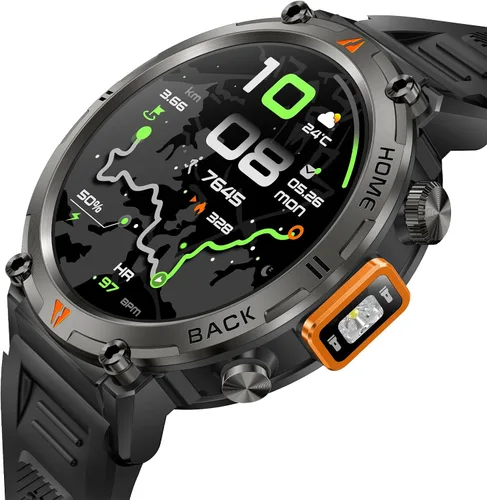 Miniatura 18 de Foxhawk Reloj inteligente militar para hombre, 1.45 pulgadas, resistente GPS, reloj inteligente táctico con brújula linterna LED, reloj de fitness