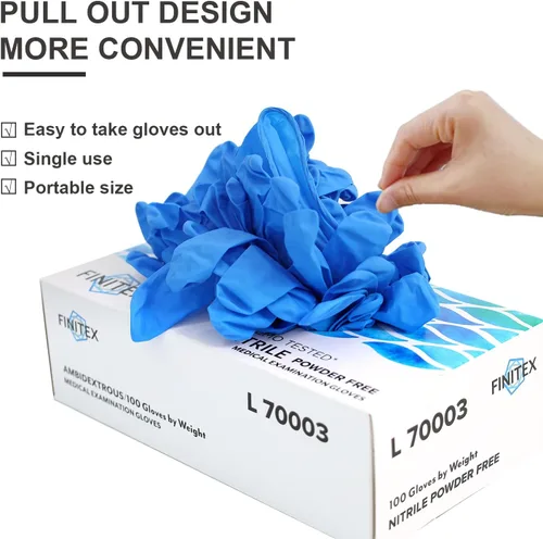 Miniatura 8 de FINITEX Guantes desechables de nitrilo para examen médico, 4 mil, sin polvo, sin látex, 100 unidades, para examen, limpieza del hogar, guantes
