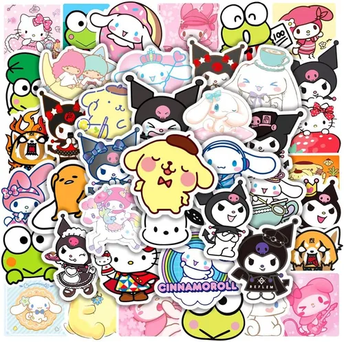 JXJMYU 50 calcomanías Kawaii Sanrio Kuromi Melody Cinnamoroll para monopatín, maletero, laptop, botellas de agua para automóvil, adolescentes, niños